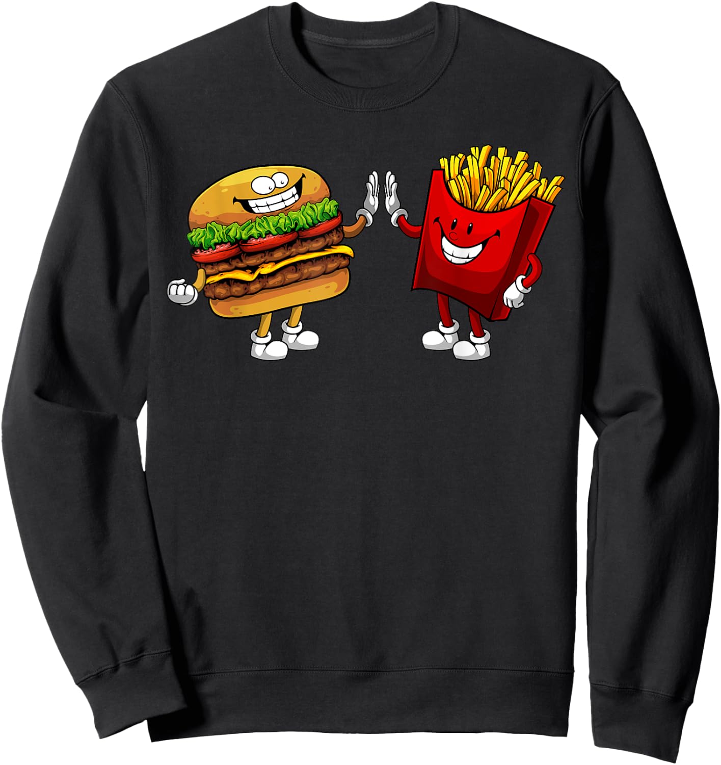 Cute Hamburger Art Men Women Hamburger French Fries Lovers Sweatshirt - Sweatshirt | Black