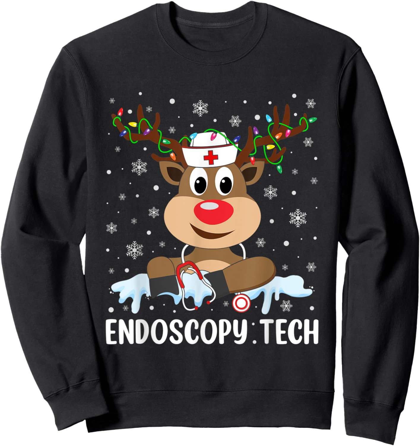 Love Tech Life Reindeer Xmas Endoscopy Tech Christmas Pajama Sweatshirt - Sweatshirt | Black