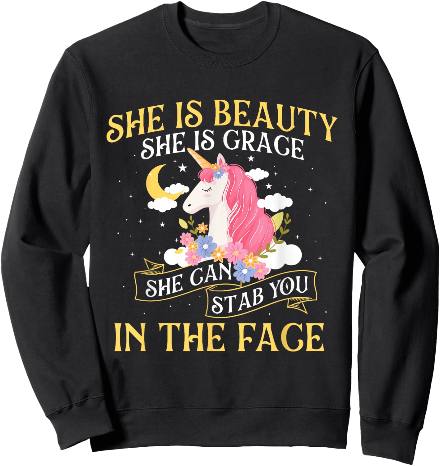 She Is Beauty - Mythical Animal Rainbow Unicorn Magical Sweatshirt - Sweatshirt | Black