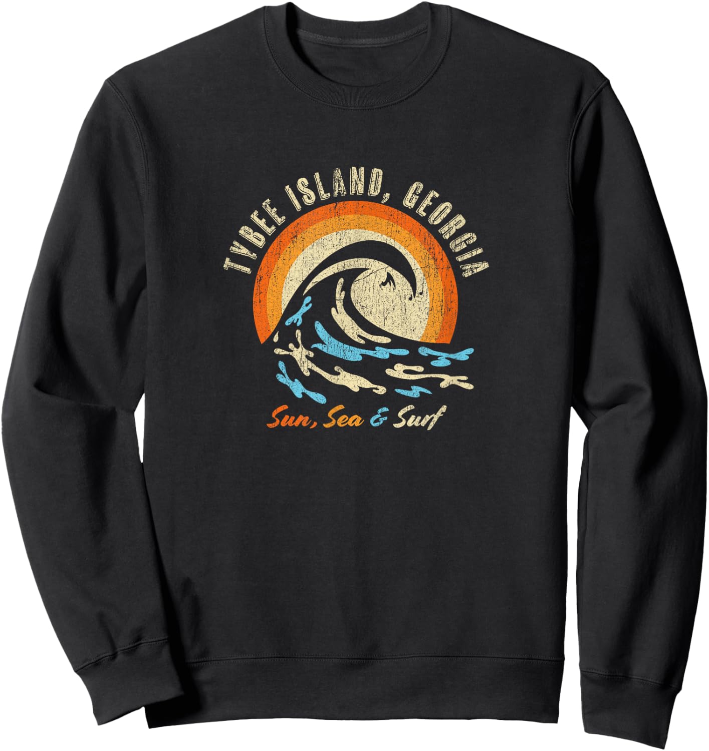 Faded Vintage Tybee Island Vacation Ocean Sweatshirt - Sweatshirt | Black