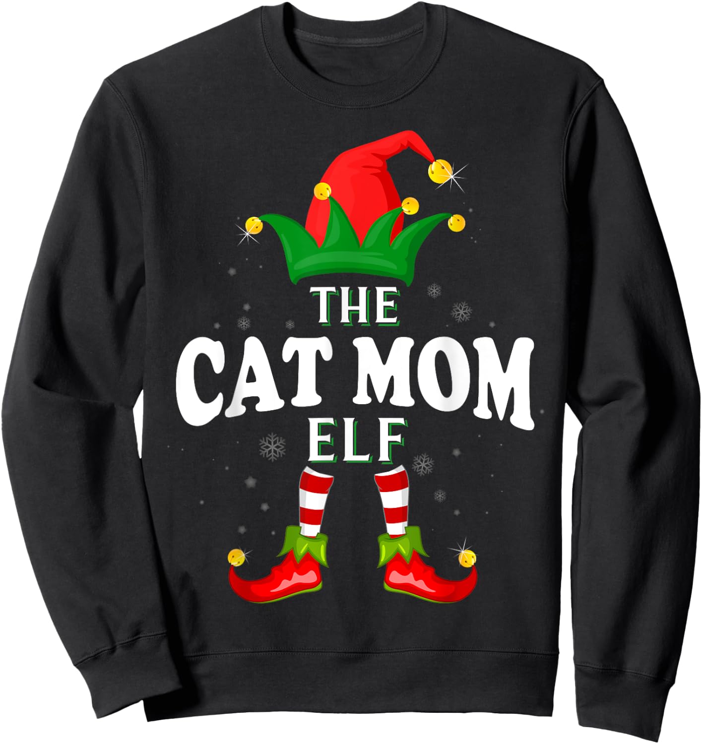 Xmas Cat mom Elf Family Matching Christmas Pajama Sweatshirt - Sweatshirt | Black