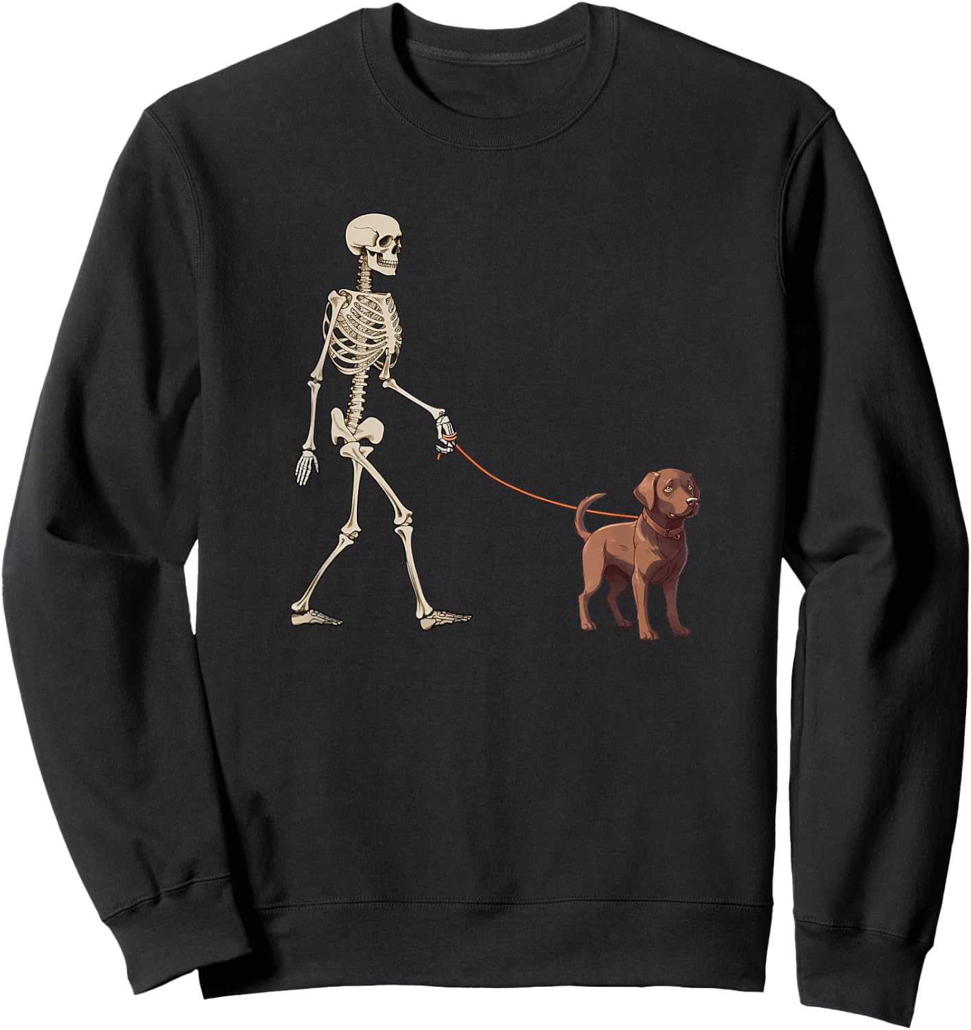 Funny Chocolate Labrador Skeleton Dog Walking Halloween Men Women Kids Sweatshirt - Sweatshirt | Black