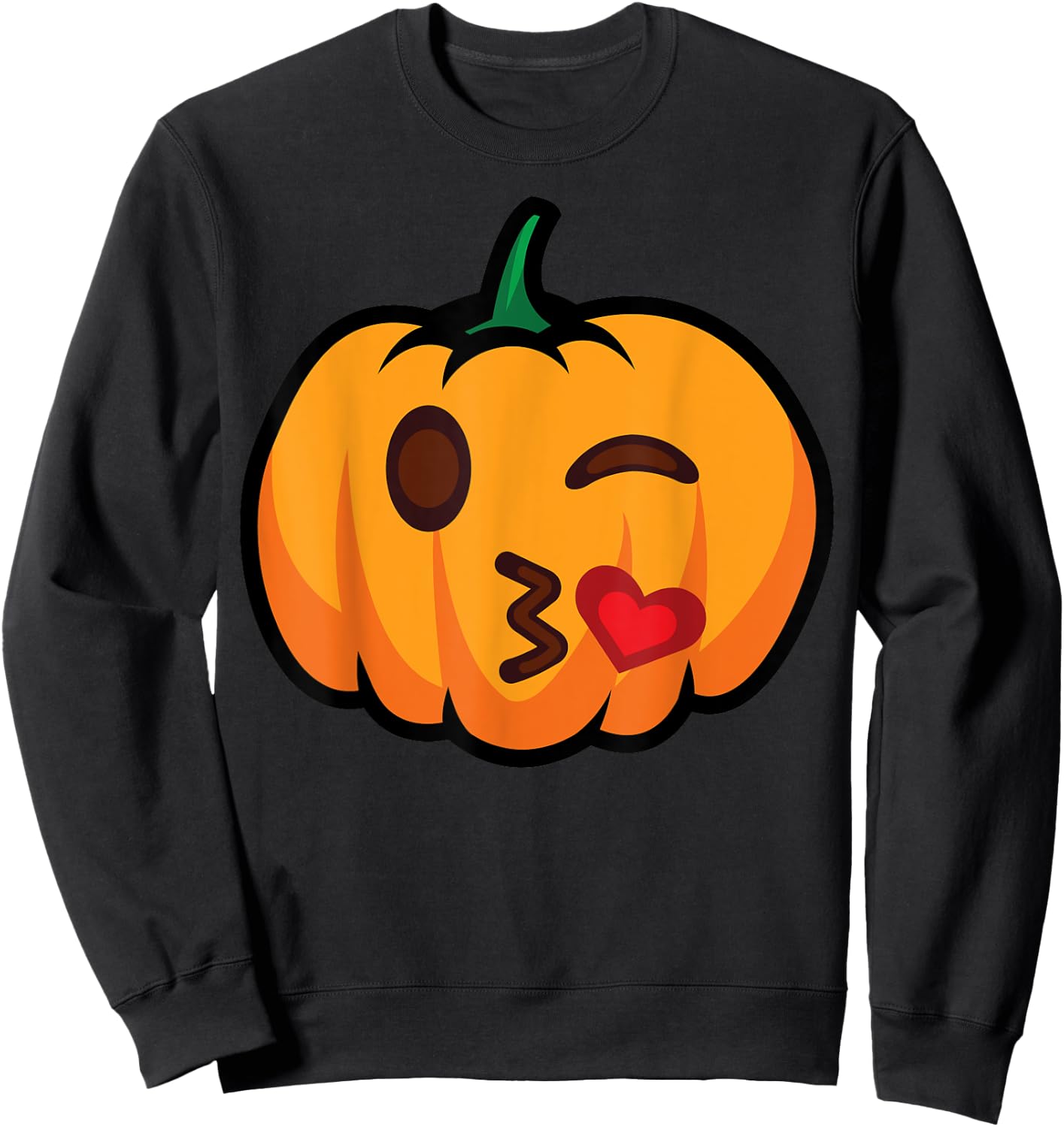 Pumpkin Emoji One Eye Open Wink Blow Kiss Love Funny Costume Sweatshirt - Sweatshirt | Black