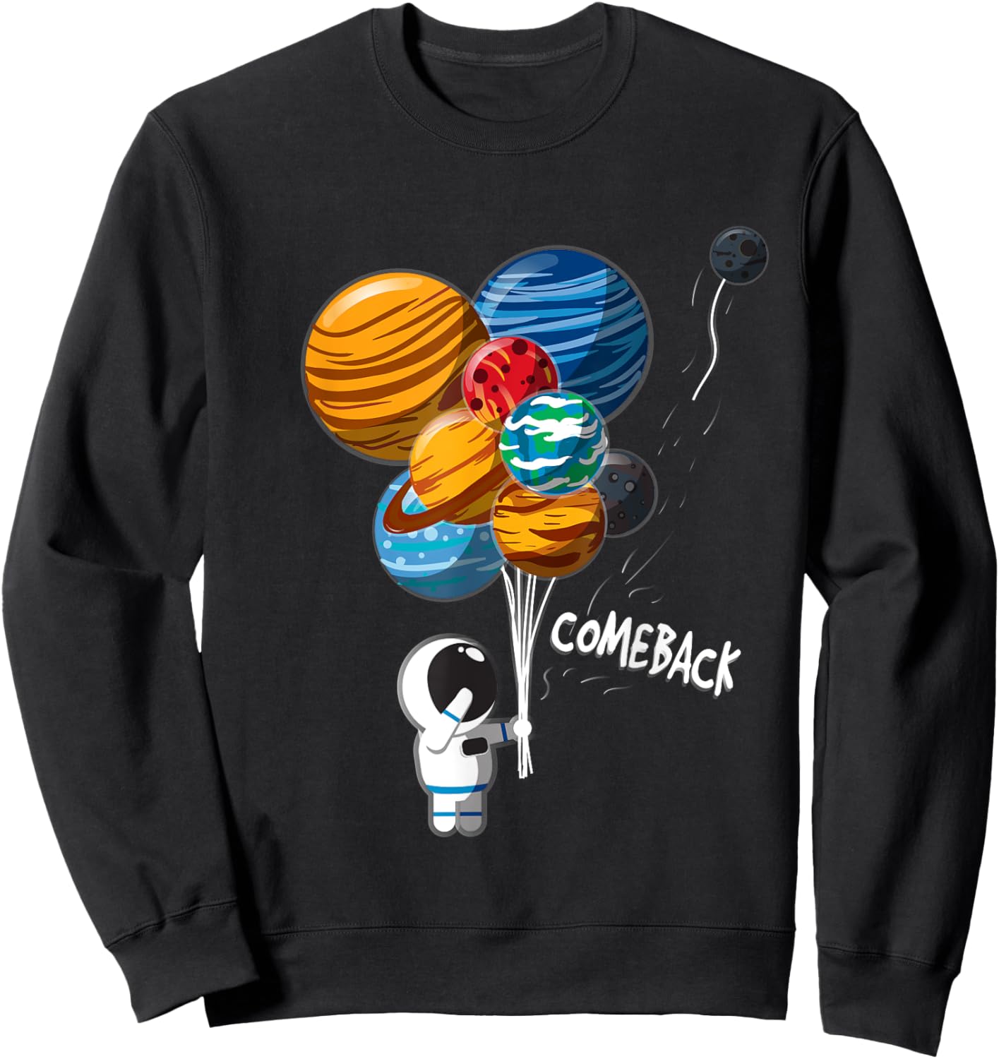 Astronaut Balloon Planets Pluto Outer Space Traveler Sweatshirt - Sweatshirt | Black