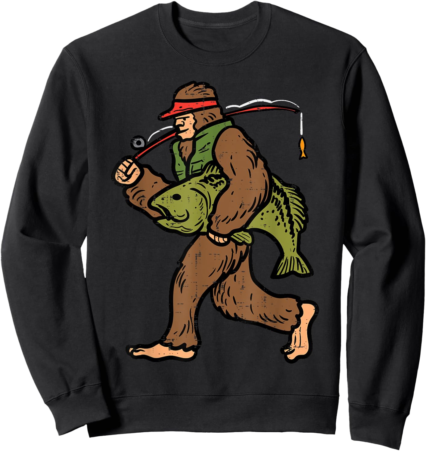 Bigfoot Sasquatch Fishing Funny Fisherman Men Women Kids Sweatshirt - Sweatshirt | Black