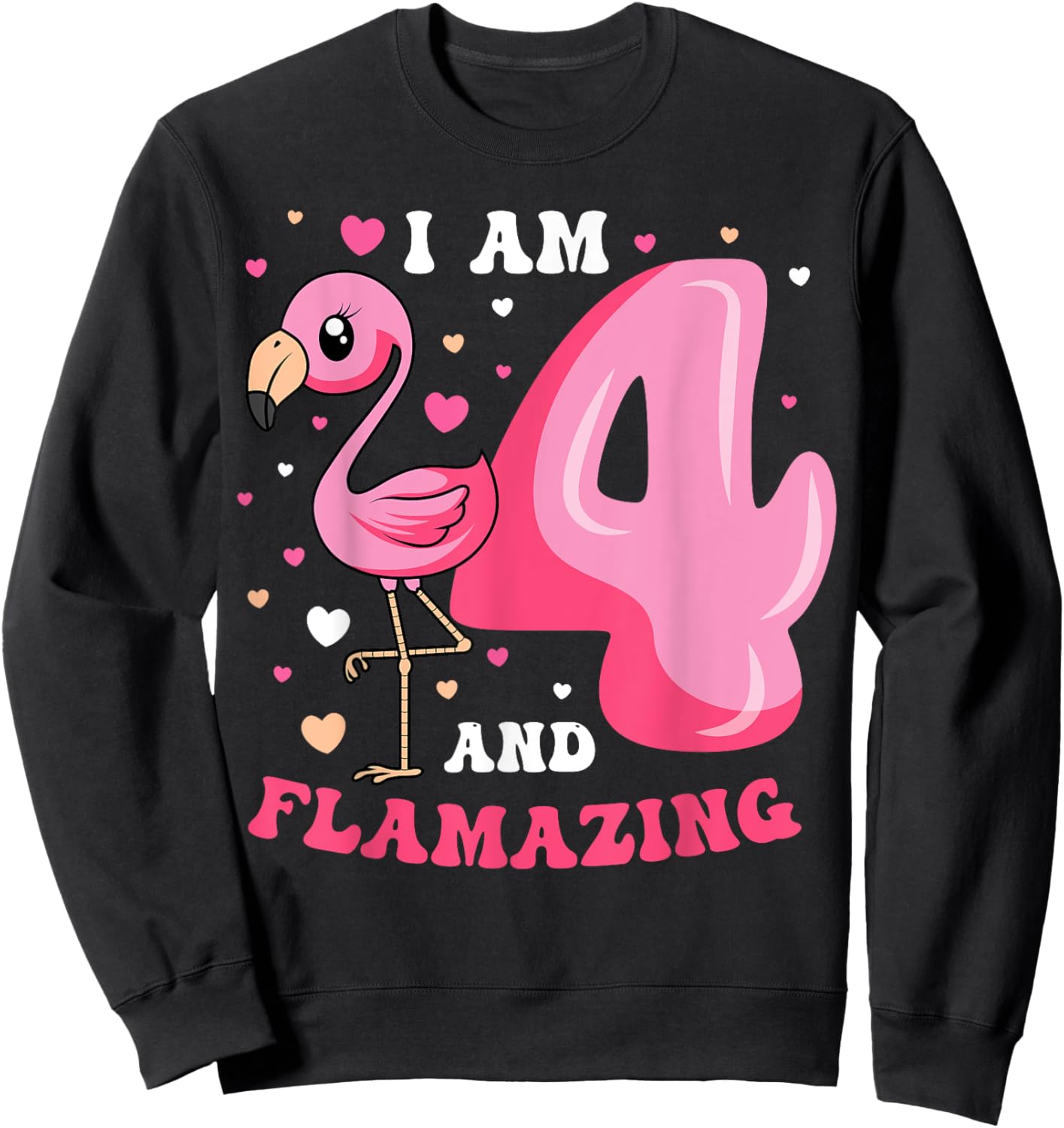 I Am 4 And Flamazing Flamingo Birthday 4th Bday Party Sweatshirt - Sweatshirt | Black