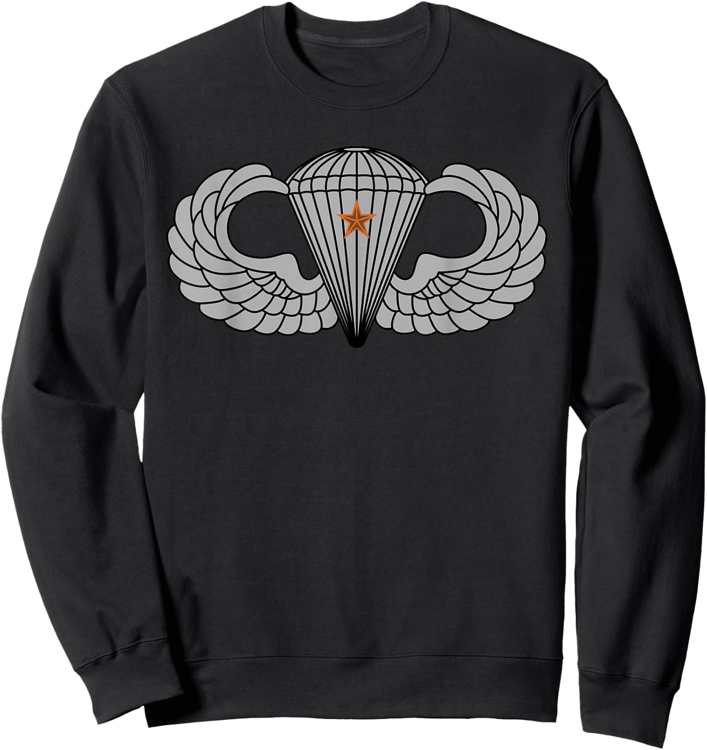 US Army Parachutist Badge Combat Star - Airborne Jump Wings Sweatshirt - Sweatshirt | Black