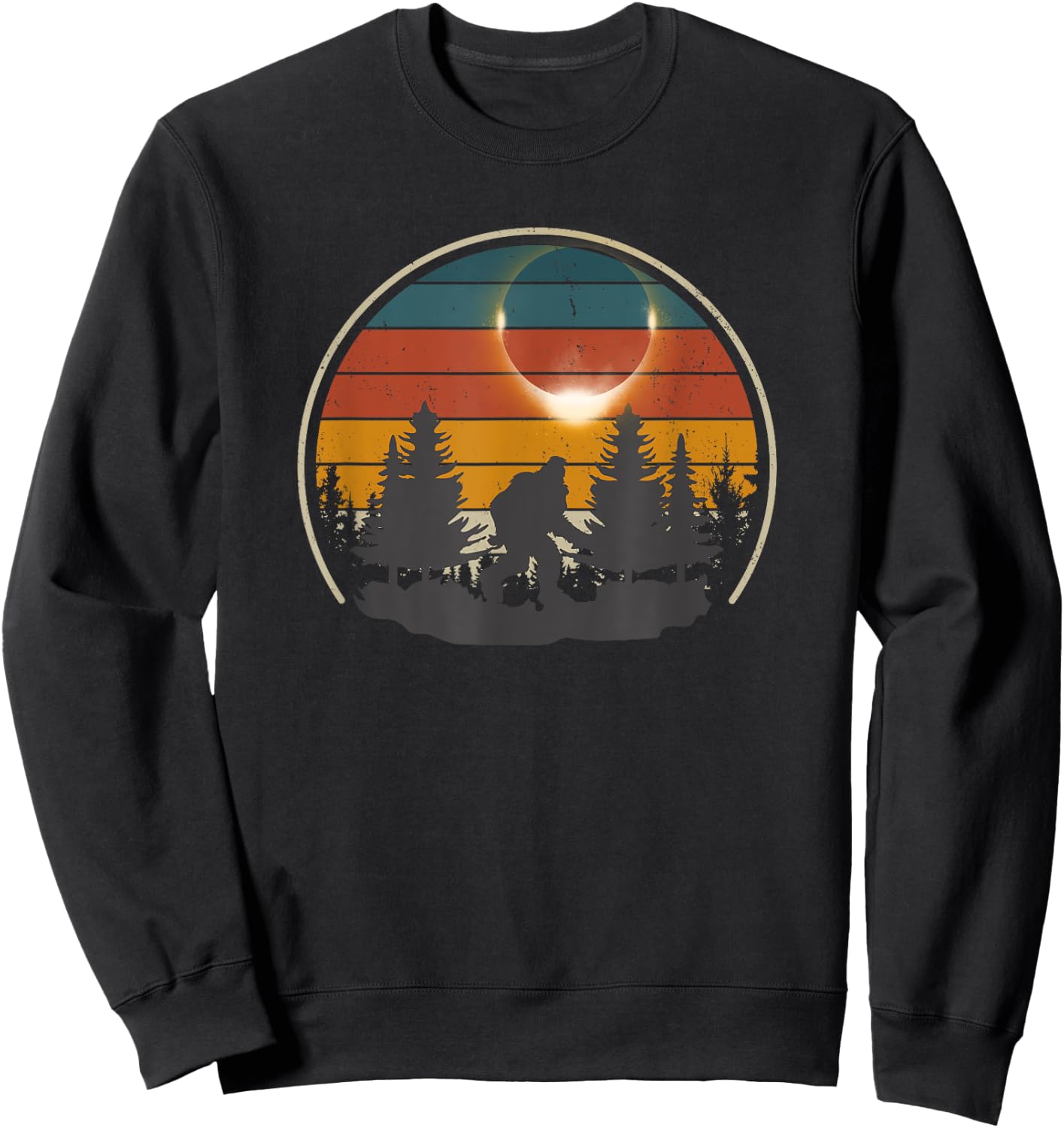 America Totality Retro Bigfoot Total Solar Eclipse 2024 Sweatshirt - Sweatshirt | Black