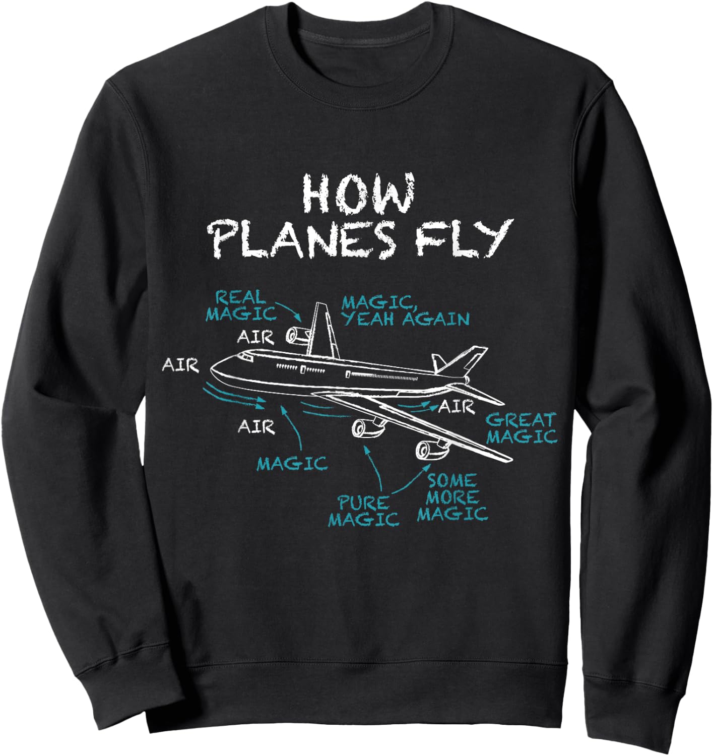 How Planes Fly Funny Pilot Aerospace Engineer Aviation B747 Sweatshirt - Sweatshirt | Black