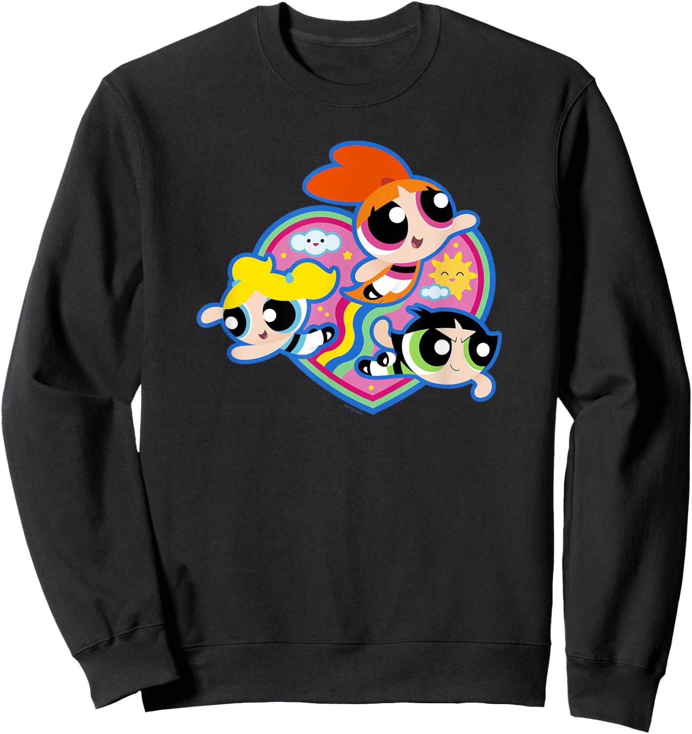 The Powerpuff Girls Group Rainbow Heart Flight Sweatshirt - Sweatshirt | Black