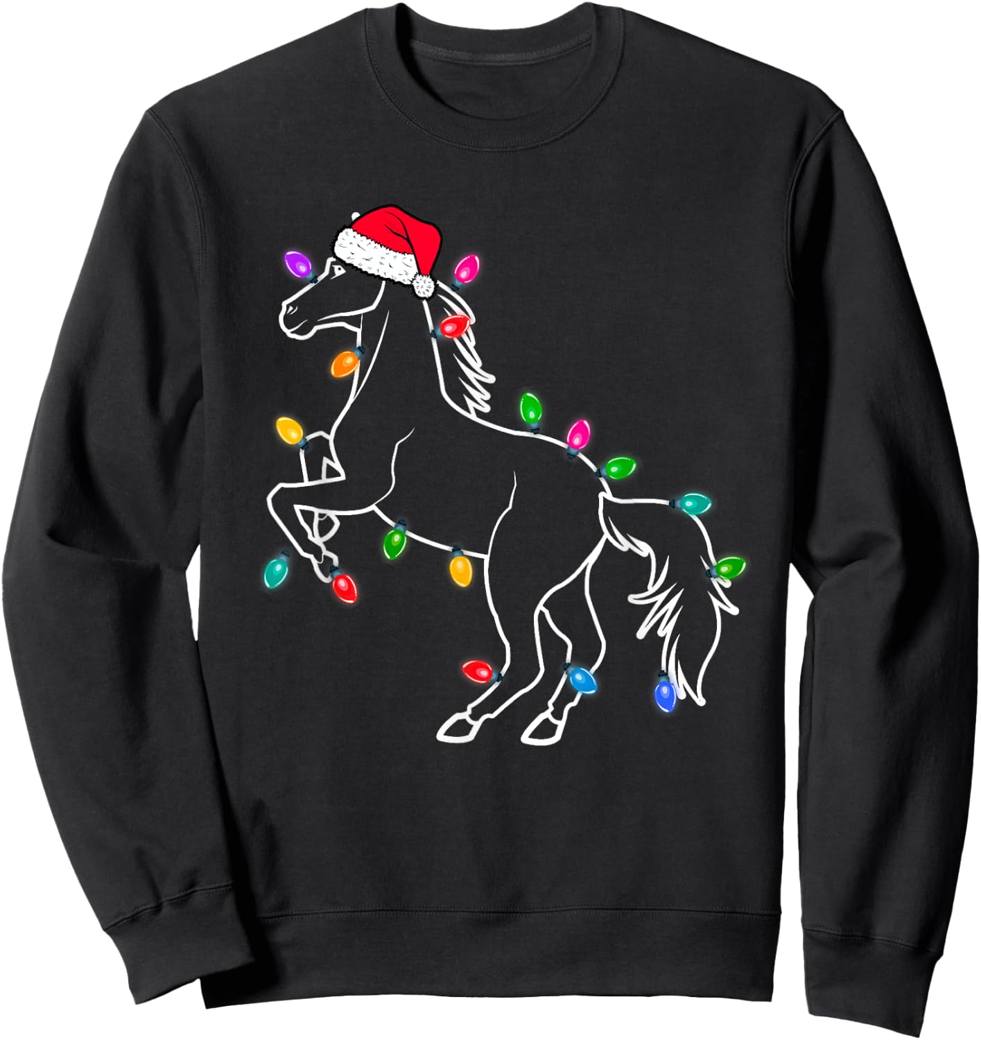 Christmas Horse Christmas Lights Cute for Families, Men, Women, Kids - Black, Short Sleeve, Regular Fit, Small Sweatshirt - Sweatshirt | Black