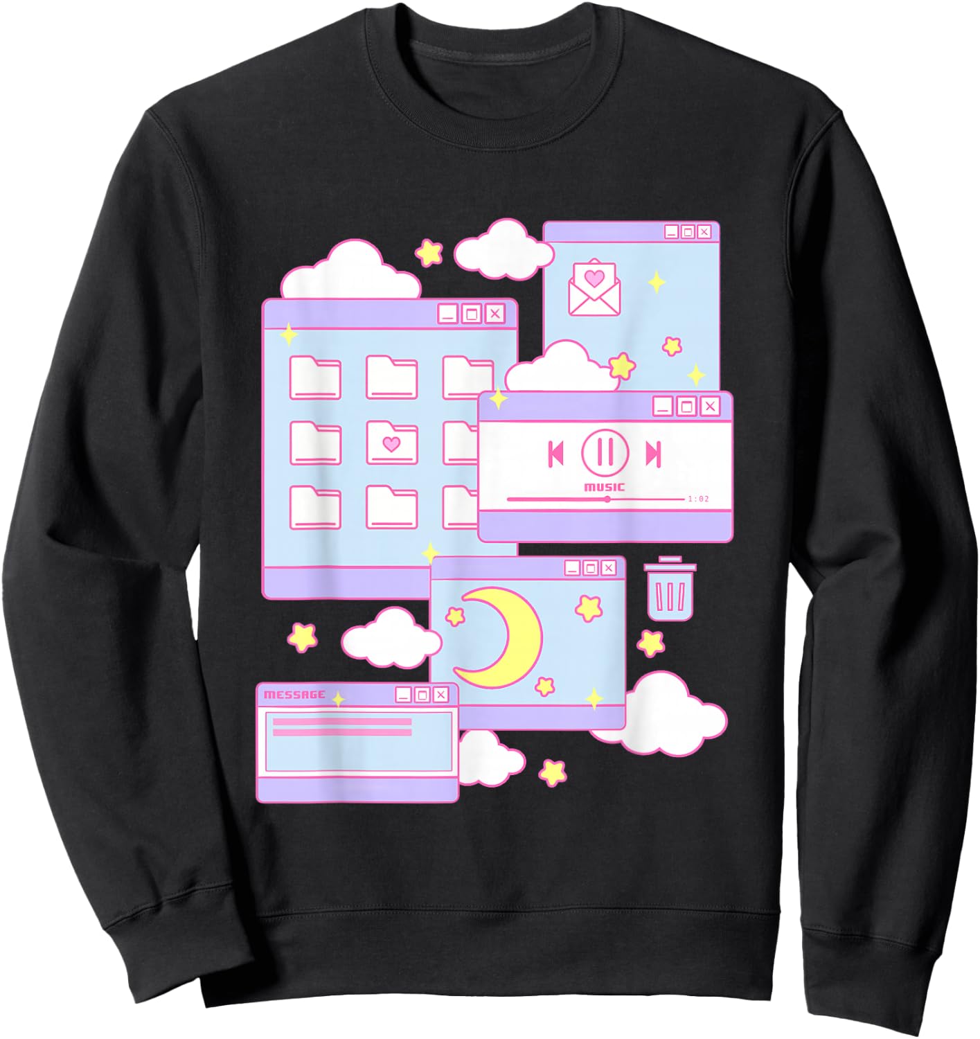 90s Grunge Kawaii E-Girl Browser Pastel Sweatshirt - Sweatshirt | Black