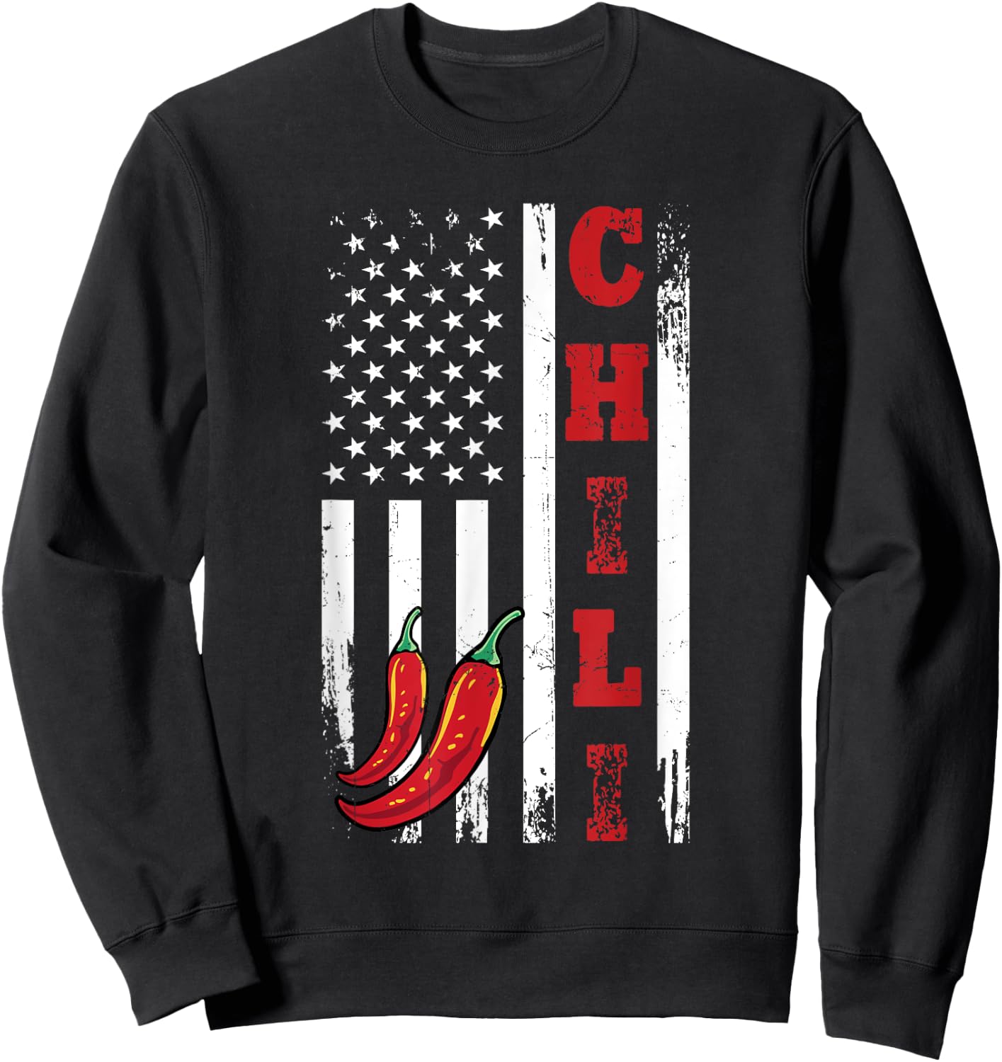 America Chili USA Flag Spicy Red Pepper 4th Of July Sweatshirt - Sweatshirt | Black