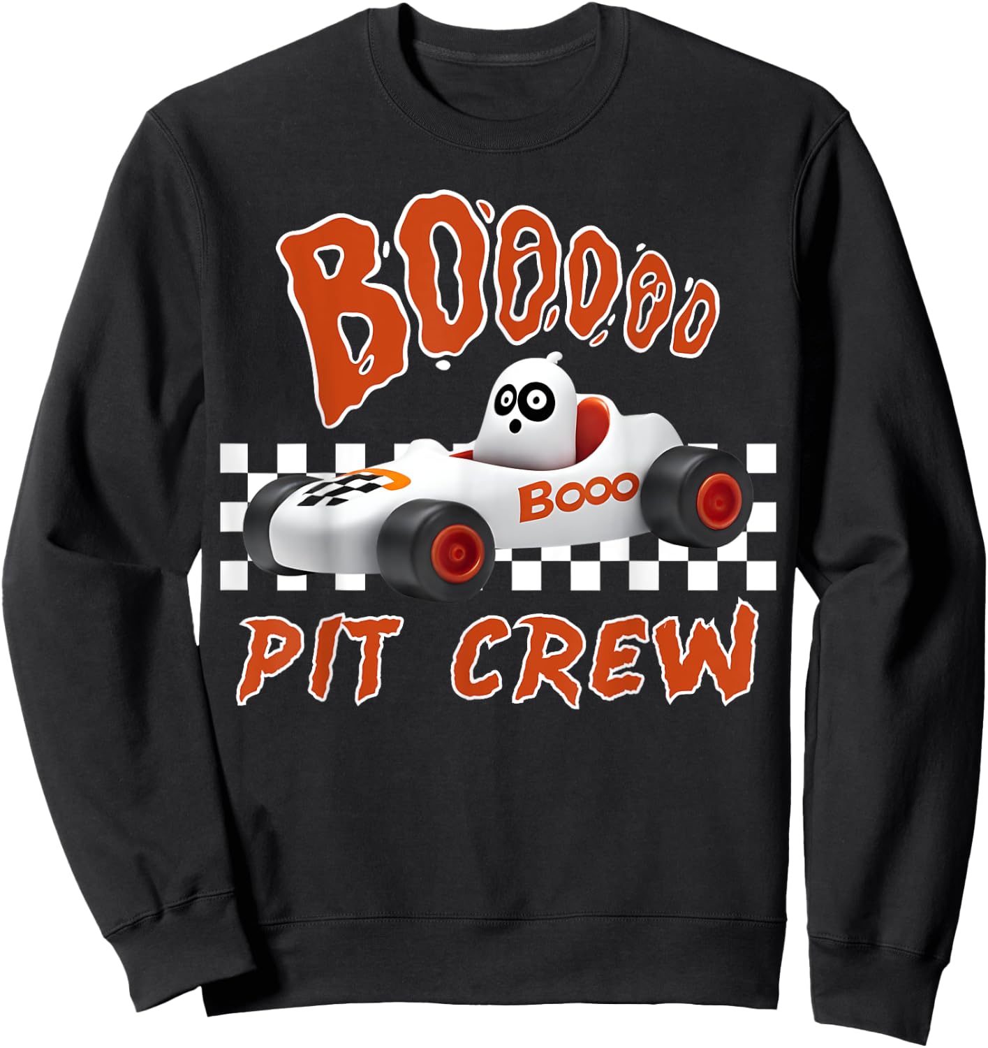 Boo Ghost Pit Crew Racing Halloween Matching Race Car Party Sweatshirt - Sweatshirt | Black