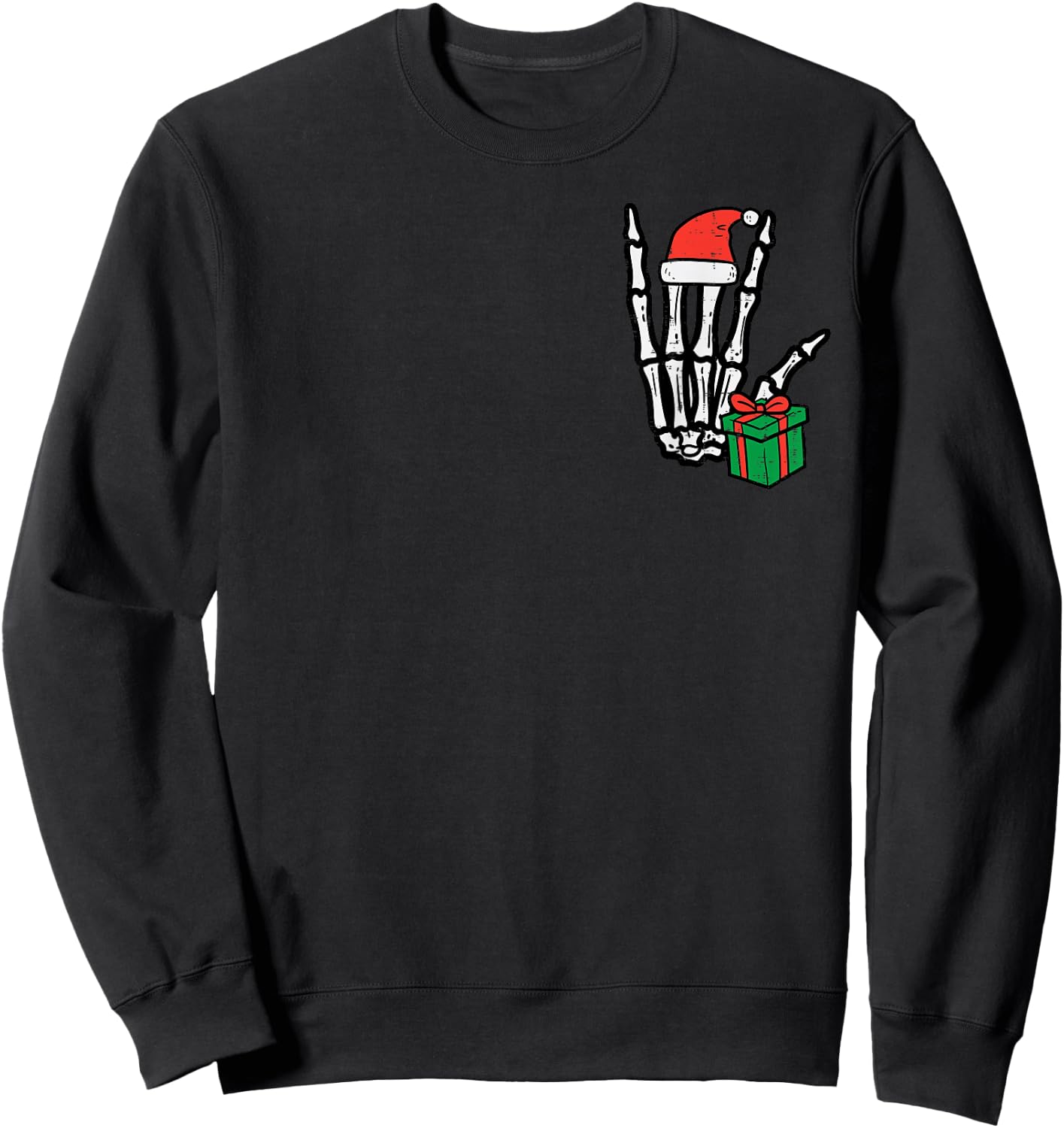 Christmas Rocker Skeleton Hand Pocket Xmas Rock Men Boys Kid Sweatshirt - Sweatshirt | Black