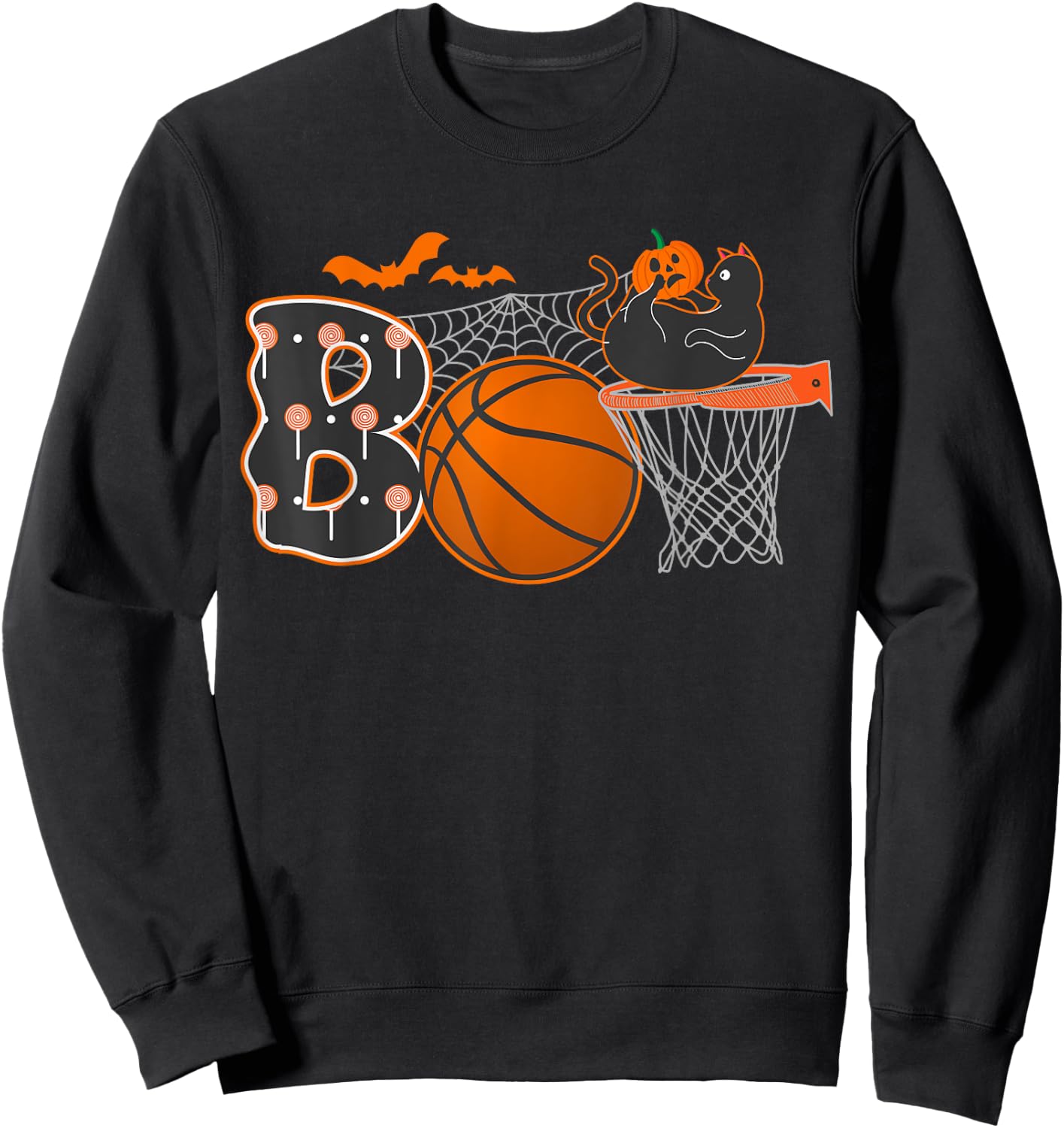 Halloween Basketball Cat Boo Boys Men Sweatshirt - Sweatshirt | Black