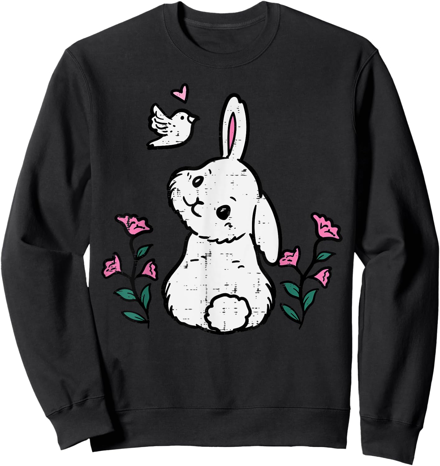 Bunny Bird Flowers Easter Spring Rabbit Women Girls Kids Sweatshirt - Sweatshirt | Black