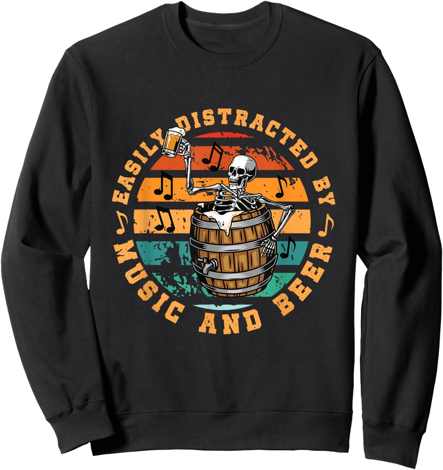 Easily Distracted By Music And Beer | Skeleton In A Barrel Sweatshirt - Sweatshirt | Black