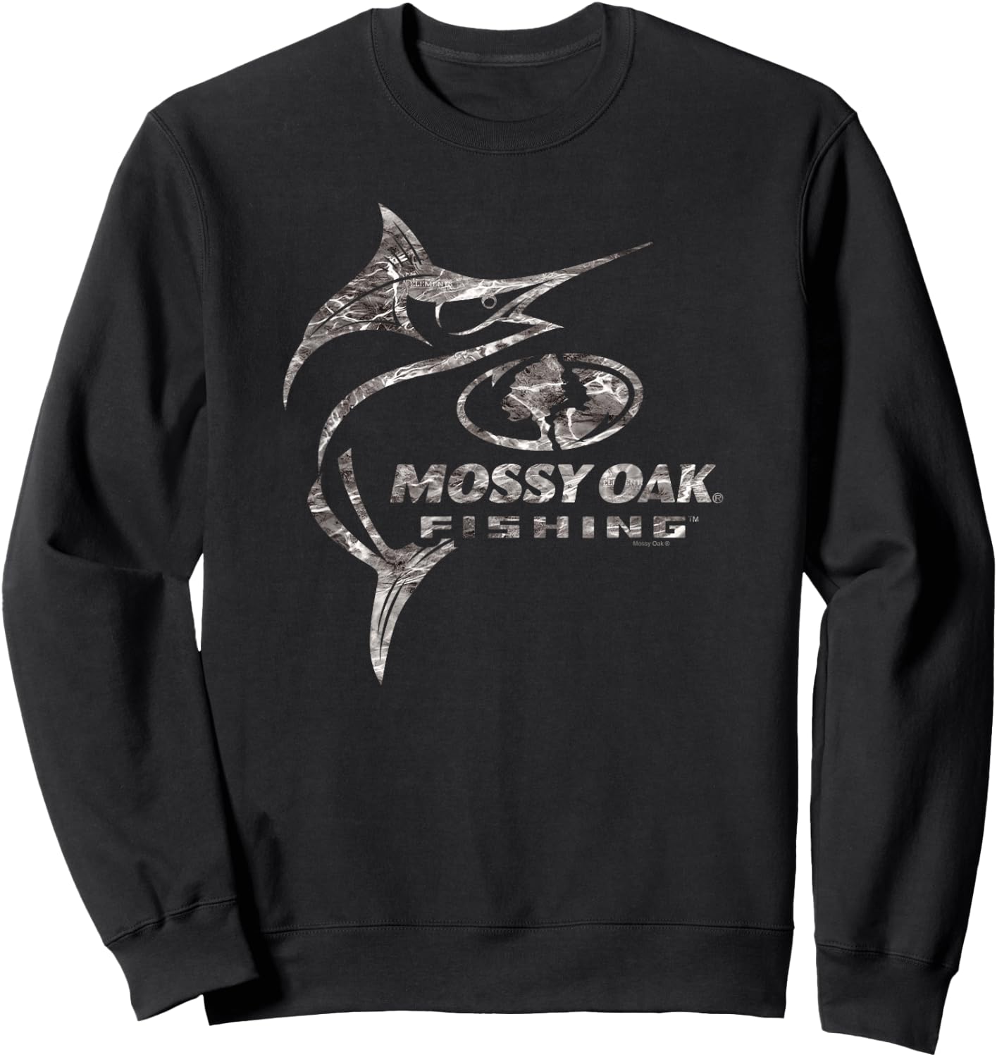 Mossy Oak Fishing Marlin Target Ocean Outdoors Grey Logo Sweatshirt - Sweatshirt | Black