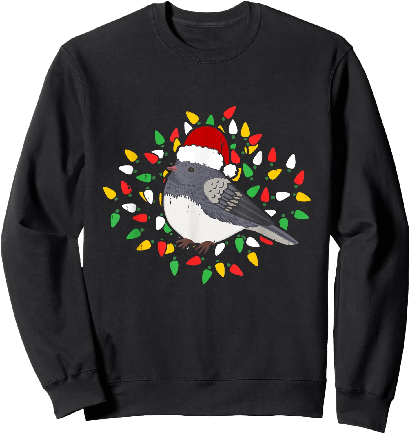 Holiday Xmas Santa Hat Dark Eyed Junco Bird Christmas Sweatshirt - Sweatshirt | Black