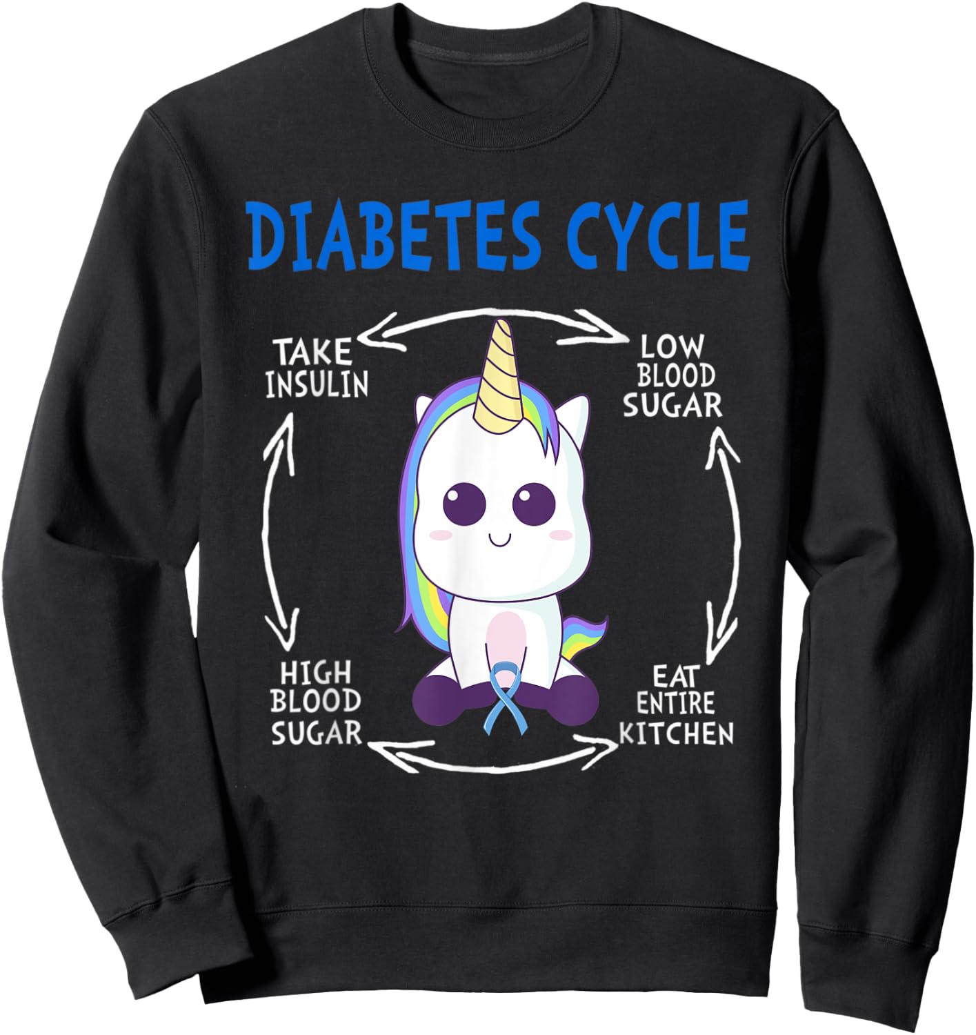 Diabetes Cycle Funny Unicorn Blue Diabetes Awareness Month Sweatshirt - Sweatshirt | Black