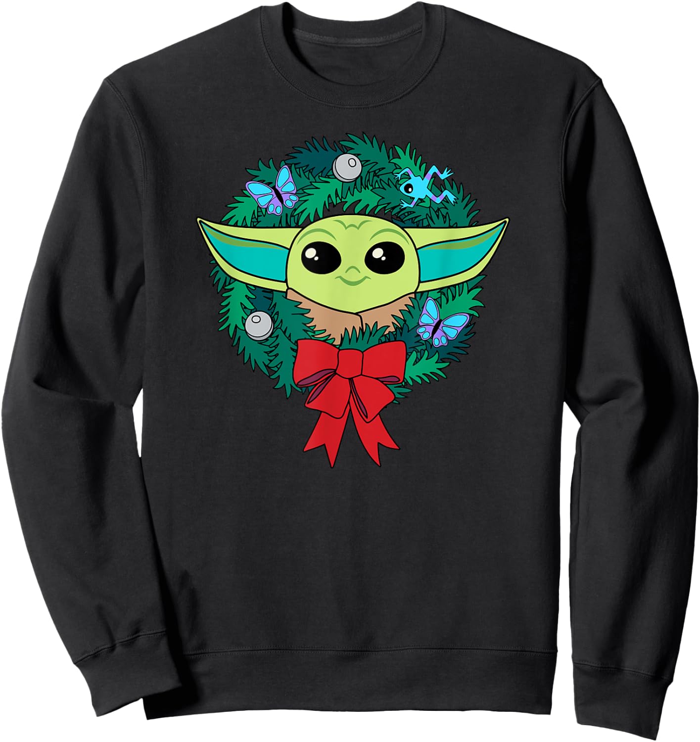 Amazon Essentials The Mandalorian Grogu Holiday Christmas Wreath Sweatshirt - Sweatshirt | Black