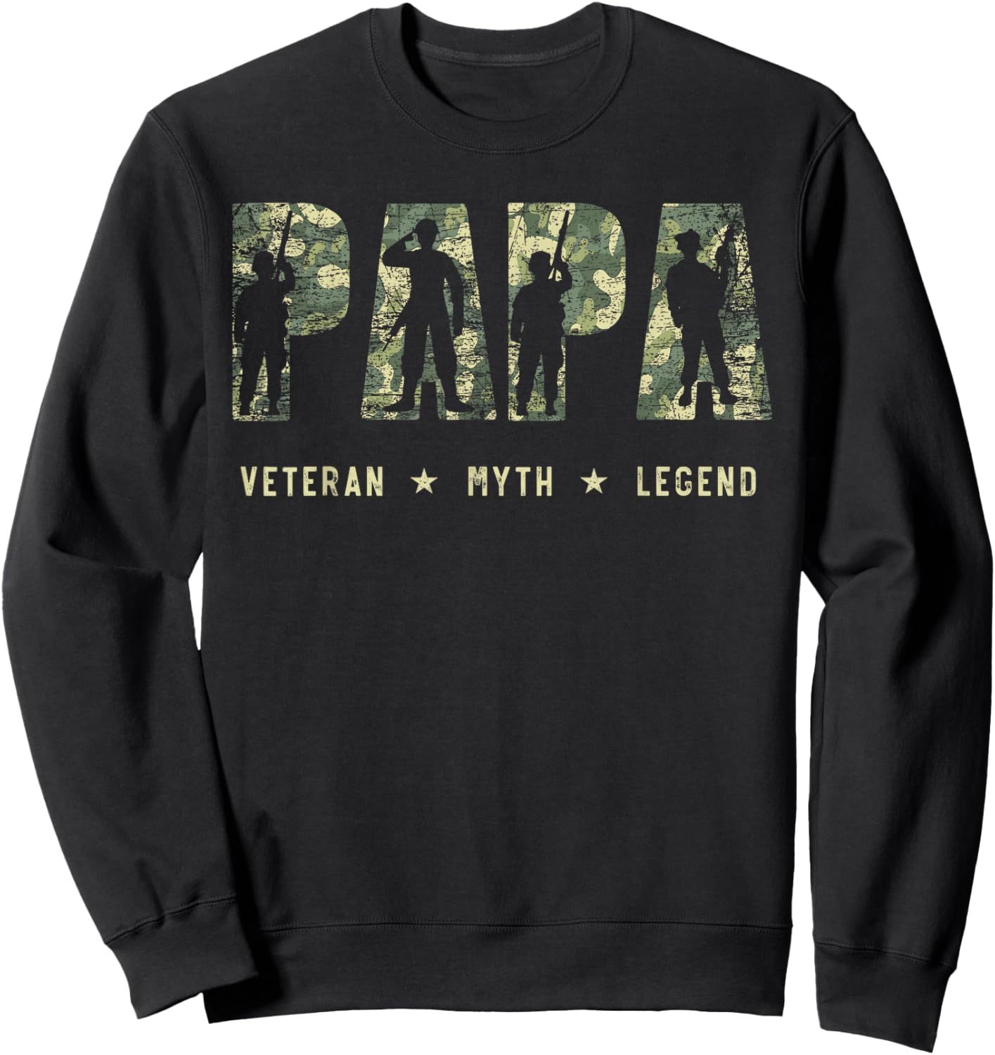 Papa Veteran Myth Legend American Flag Father's Day Sweatshirt - Sweatshirt | Black