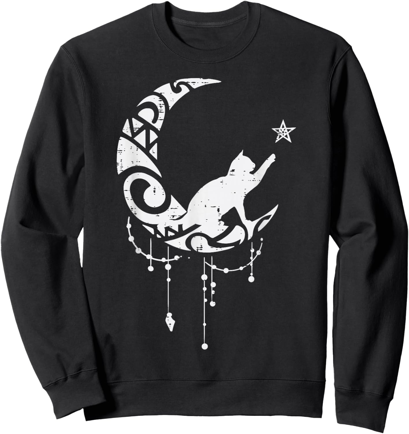 Crescent Moon Cat Star Mystical Celestial Women Girls Kids Sweatshirt - Sweatshirt | Black