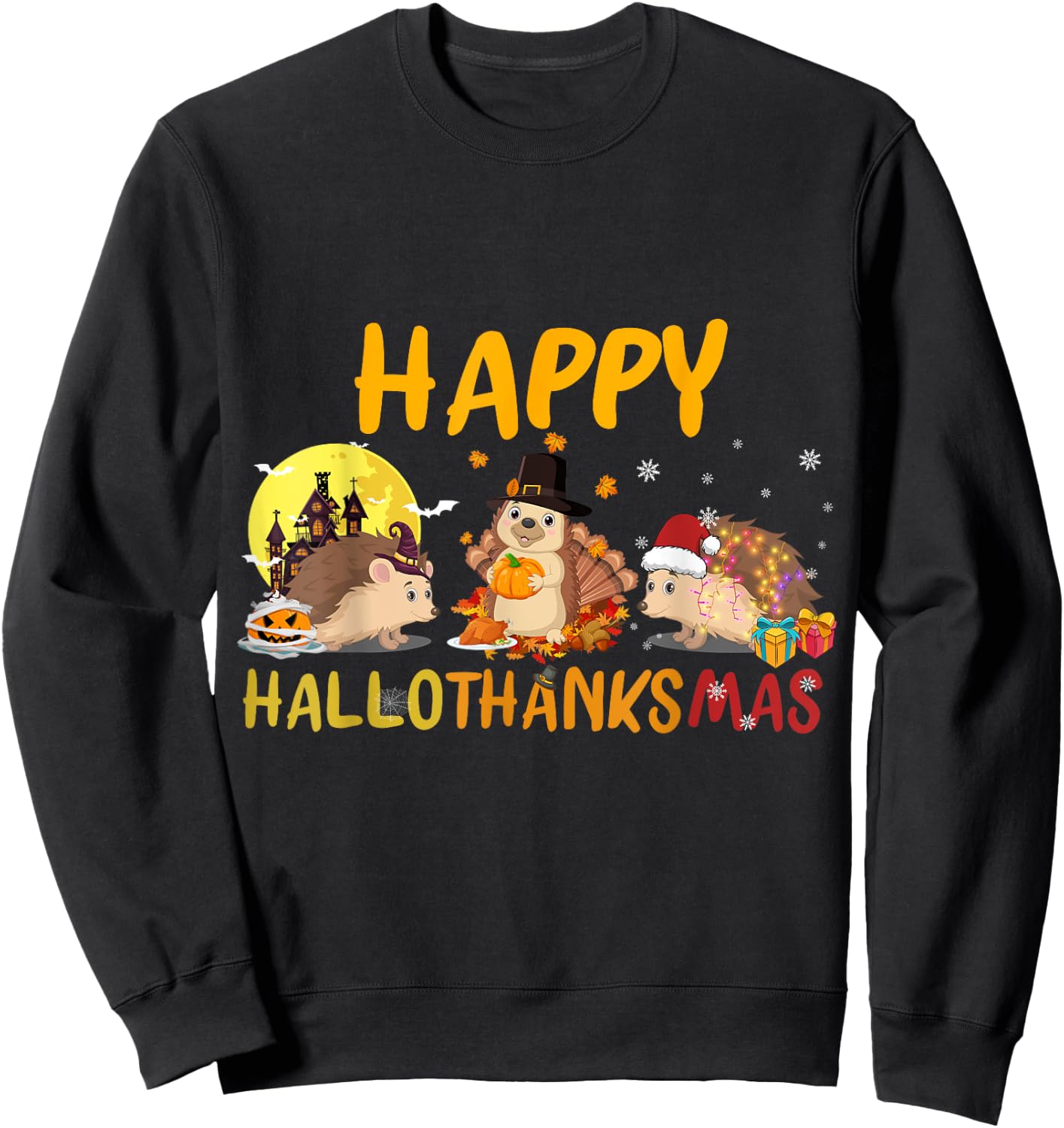 Hedgehog Happy Fall Autumn Christmas Halloween Thanksgiving Sweatshirt - Sweatshirt | Black