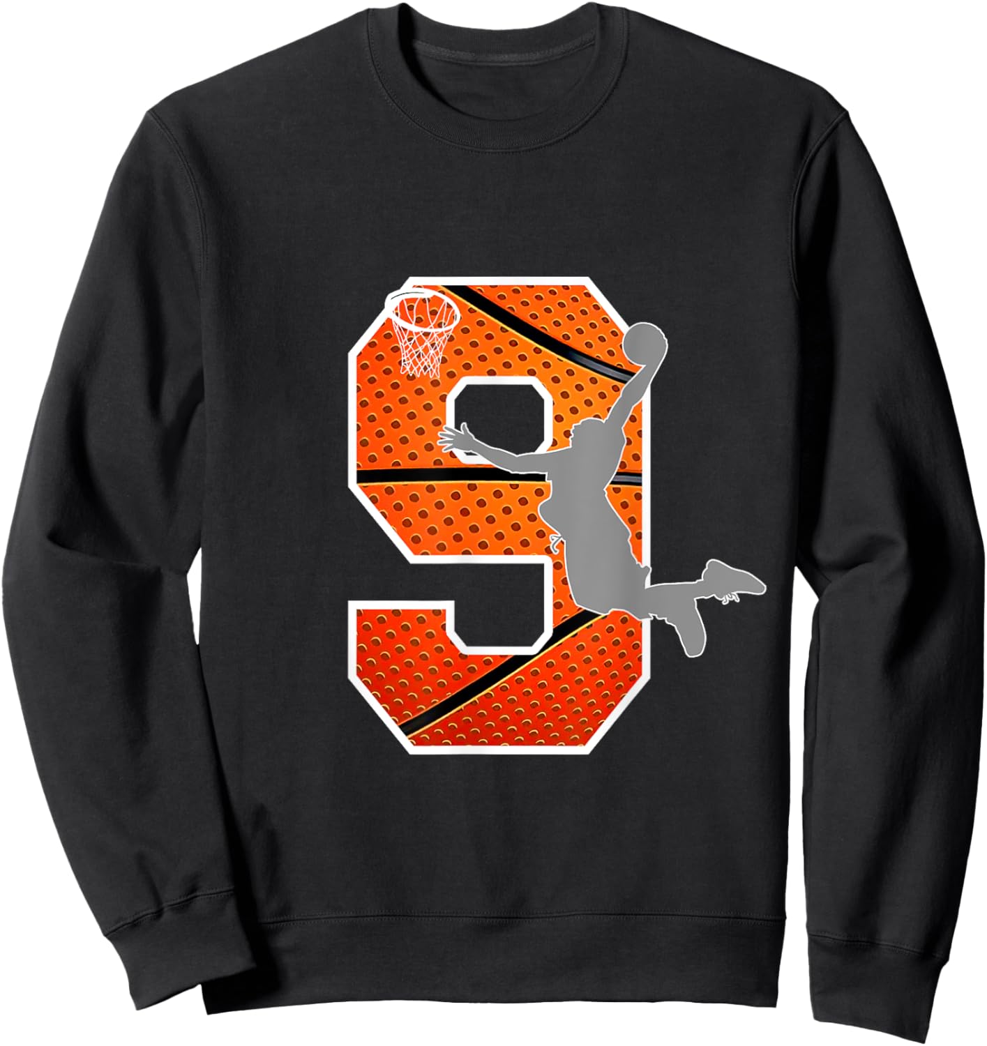Kids 9 Years Old 9th Basketball Birthday Party Boys Girls Sweatshirt - Sweatshirt | Black