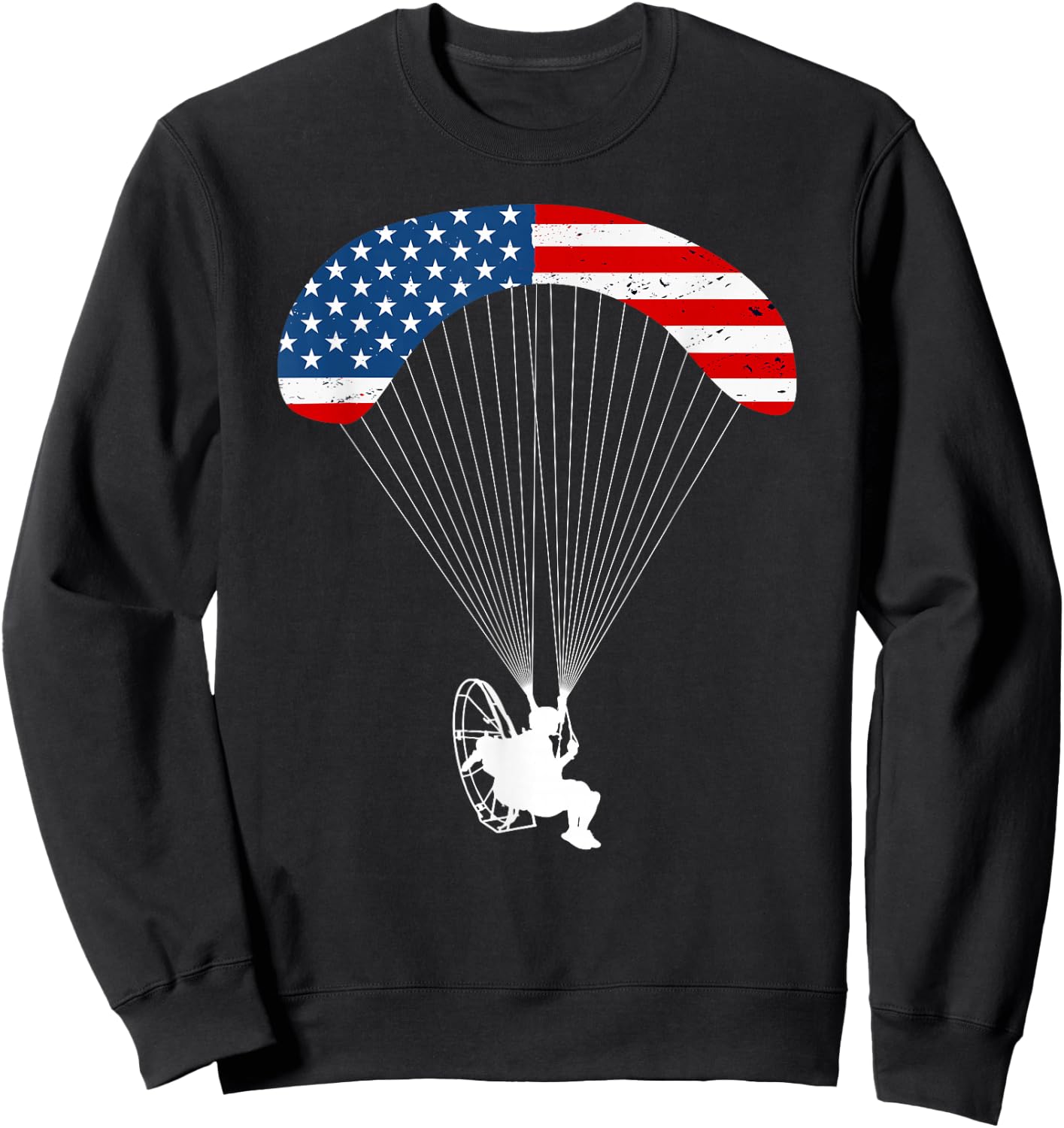 Paramotor Pilot USA American Flag Vintage Paramotor Sweatshirt - Sweatshirt | Black