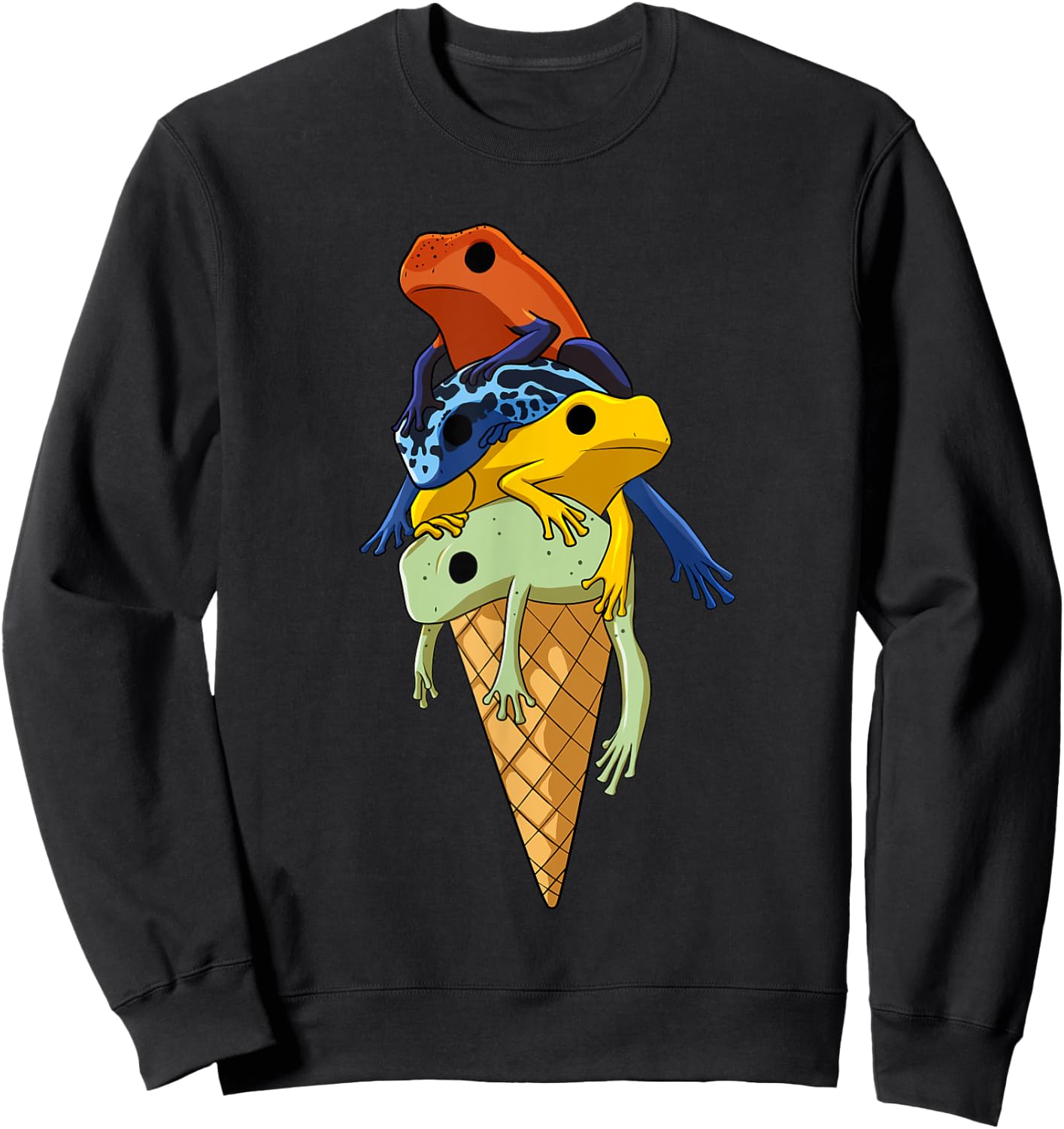 Funny tree climbing frogs, ice cream in a waffle Sweatshirt - Sweatshirt | Black