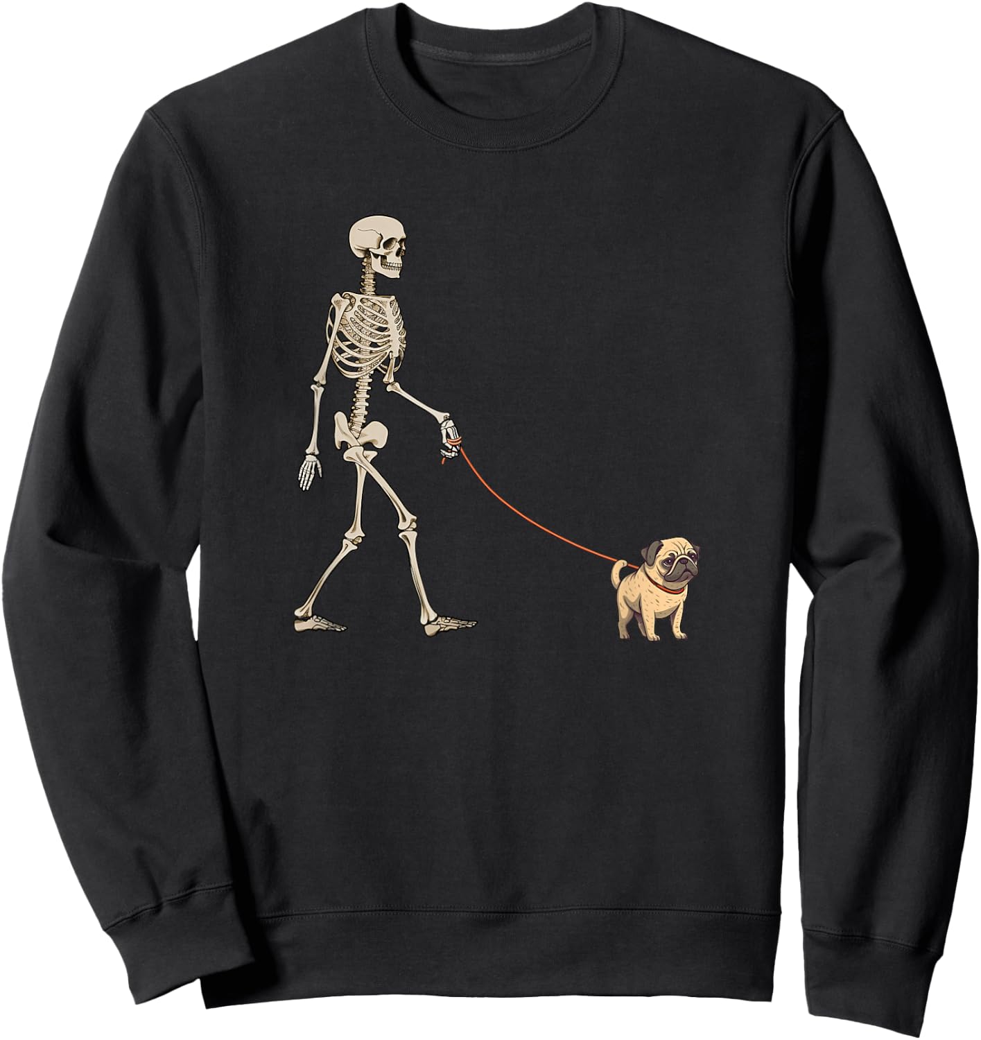 Funny Pug Skeleton Dog Walking Halloween Dog Sweatshirt - Sweatshirt | Black