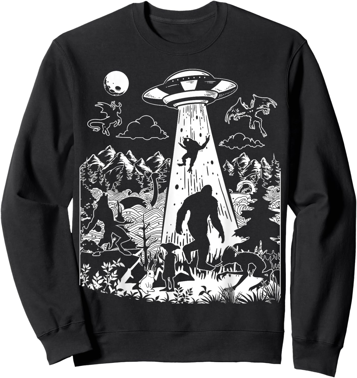 Mothman Bigfoot Dogman Alien Loch Ness All Cryptid Monsters Sweatshirt - Sweatshirt | Black