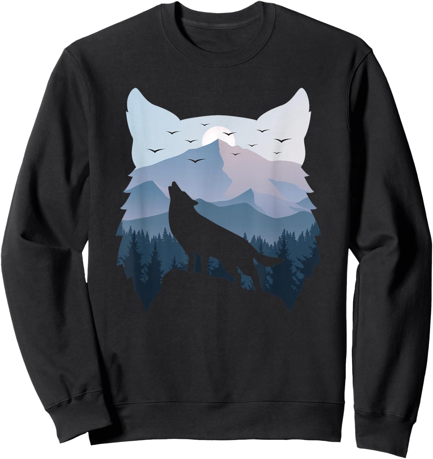 Wolf Landscape Mountain Wildlife Animal Nature Men Women Sweatshirt - Sweatshirt | Black