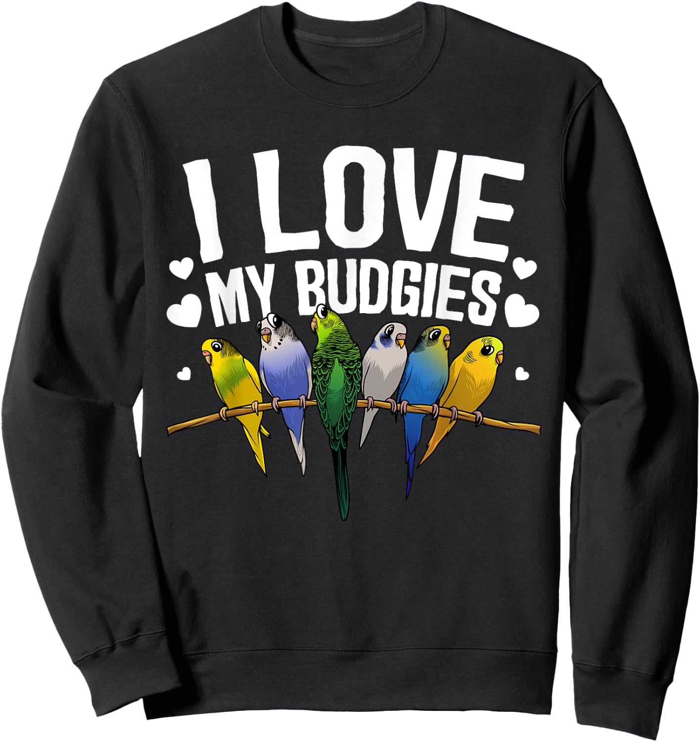 Cute Budgie Design Women Parakeet Parrot Bird Lovers Sweatshirt - Sweatshirt | Black