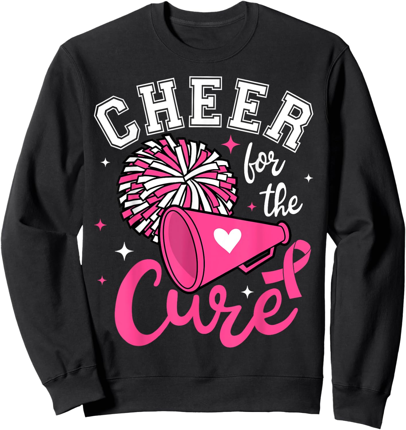 Cheer for the cure Cute Cheerleader Pink Ribbon Pom Pom Sweatshirt - Sweatshirt | Black