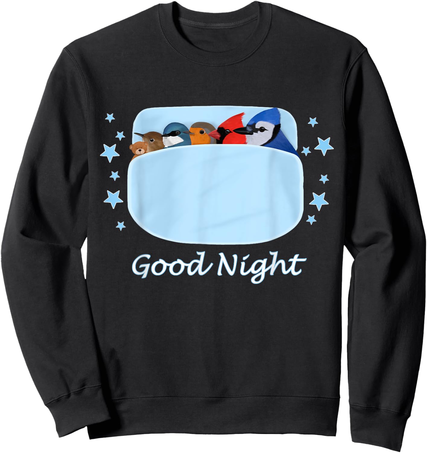 Blue Jay Cardinal Wren Teddy Bear Good Night Pyjamas Bird Sweatshirt - Sweatshirt | Black