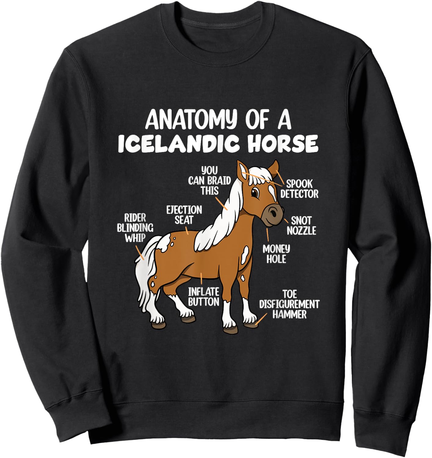 Icelandic Horse Design Anatomy Of A Icelandic Horse , -Adults, -Kids, Black, Small, Short Sleeve Sweatshirt - Sweatshirt | Black