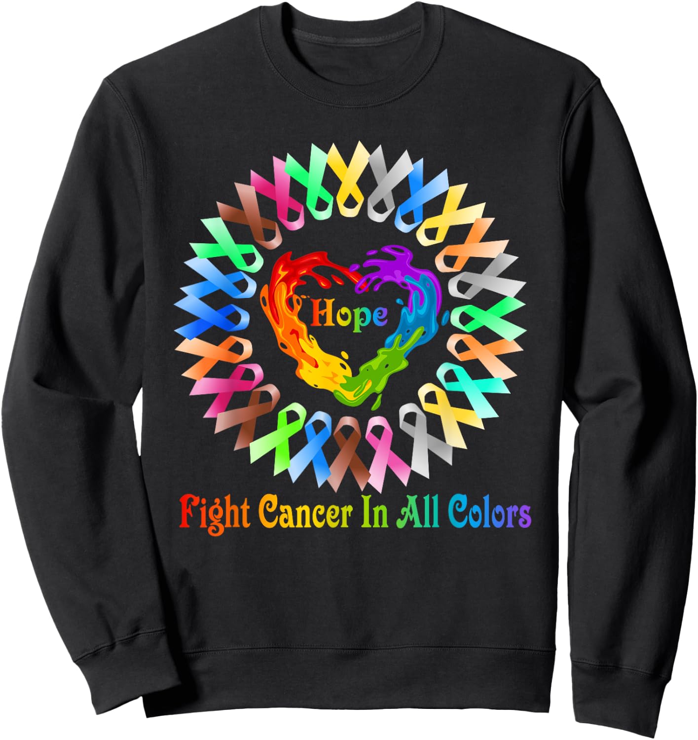 Fight Cancer In All Color Feather Breast Cancer Awareness Sweatshirt - Sweatshirt | Black