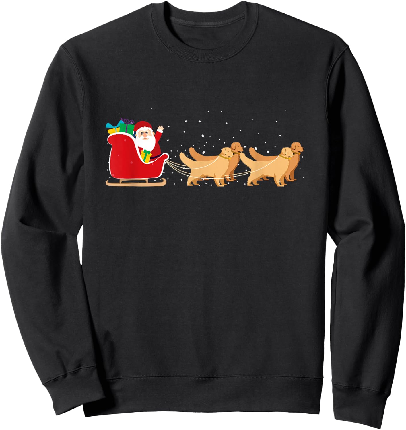 Golden Retriever Santa Christmas Sleigh Funny Labrador Xmas Sweatshirt - Sweatshirt | Black