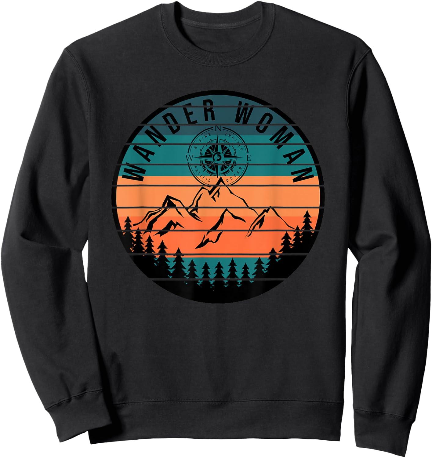 Cute Wander Woman Summer Fall Seeking North Star Mountain Sweatshirt - Sweatshirt | Black