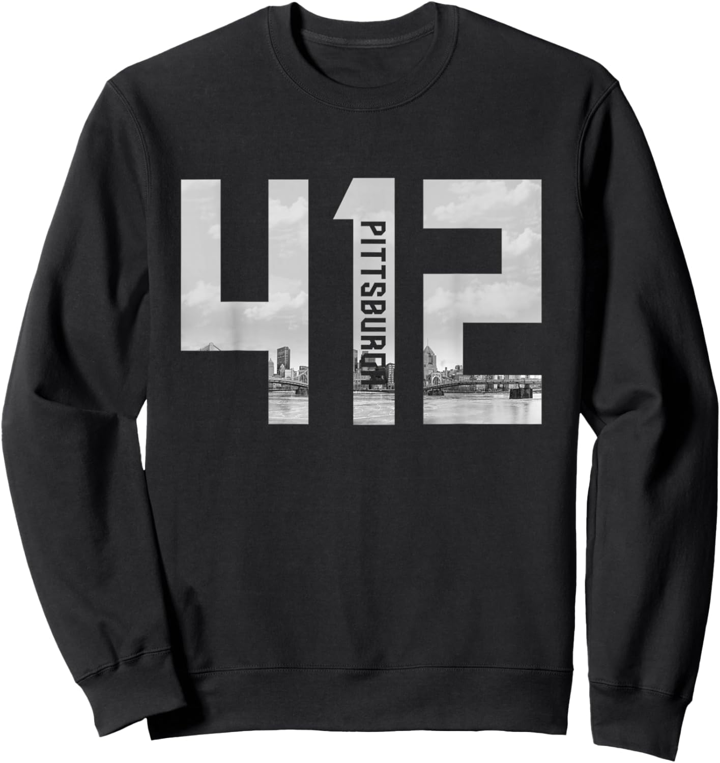 Vintage Pittsburgh Pennsylvania 412 Area Code Skyline Sweatshirt - Sweatshirt | Black