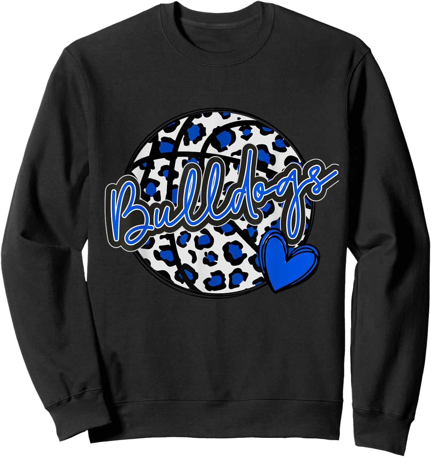 Leopard Cheetah Basketball BULLDOGS Blue Spirit Game Sweatshirt - Sweatshirt | Black