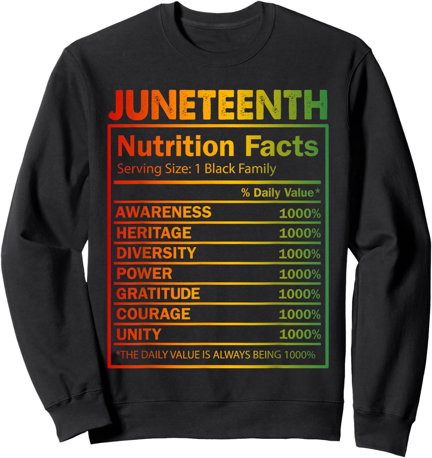Juneteenth Nutrition Facts 1865 Black Family Black History Sweatshirt - Sweatshirt | Black