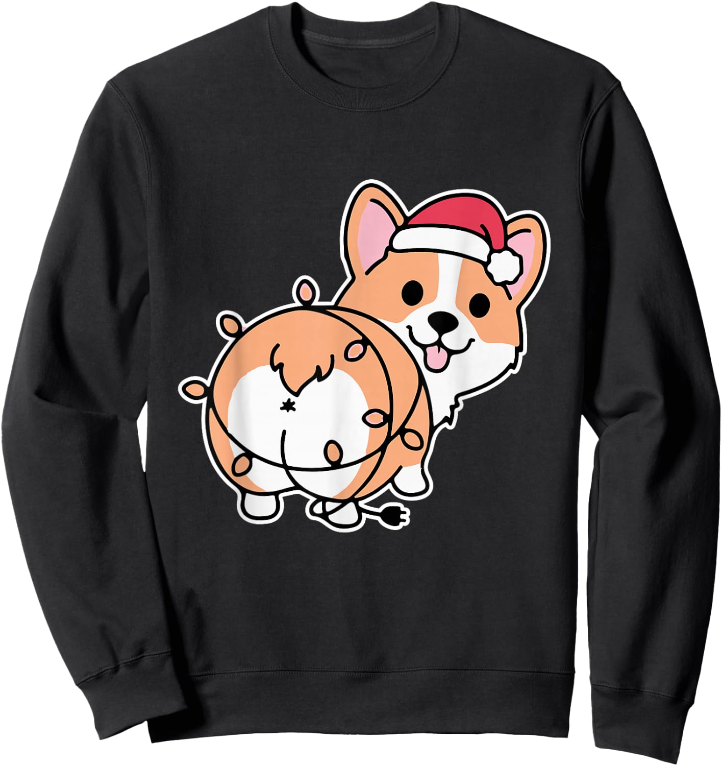 Corgi Christmas Lights Pajama Cute Dog Puppy Lover X-Mas Men Women Kids Sweatshirt - Sweatshirt | Black