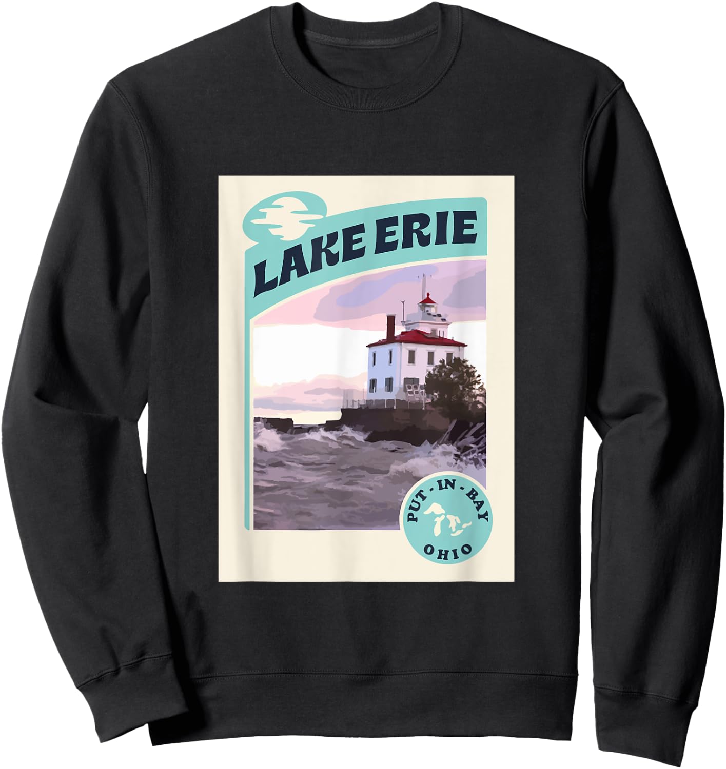 Vintage Put In Bay Lake Erie Ohio Lighthouse Travel Souvenir Sweatshirt - Sweatshirt | Black