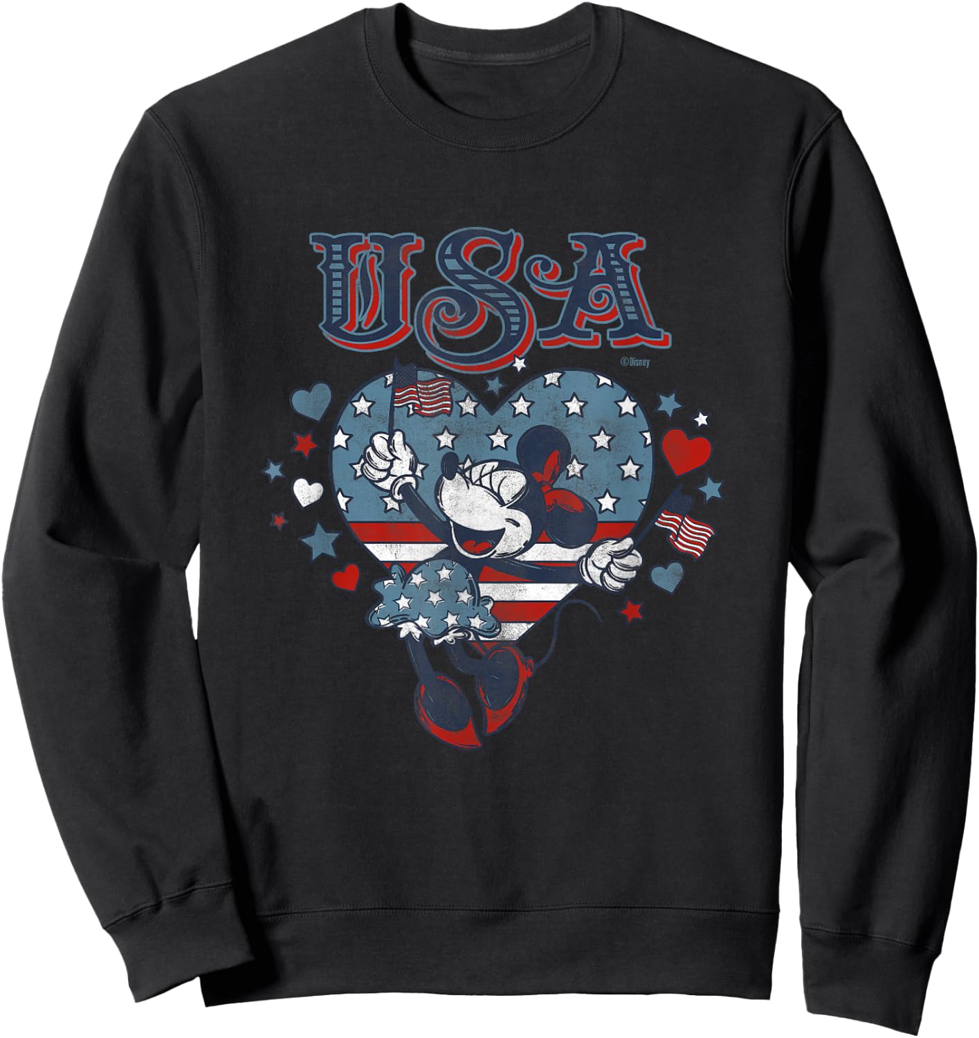 Disney Minnie Mouse with American Flags USA 4th of July Sweatshirt - Sweatshirt | Black