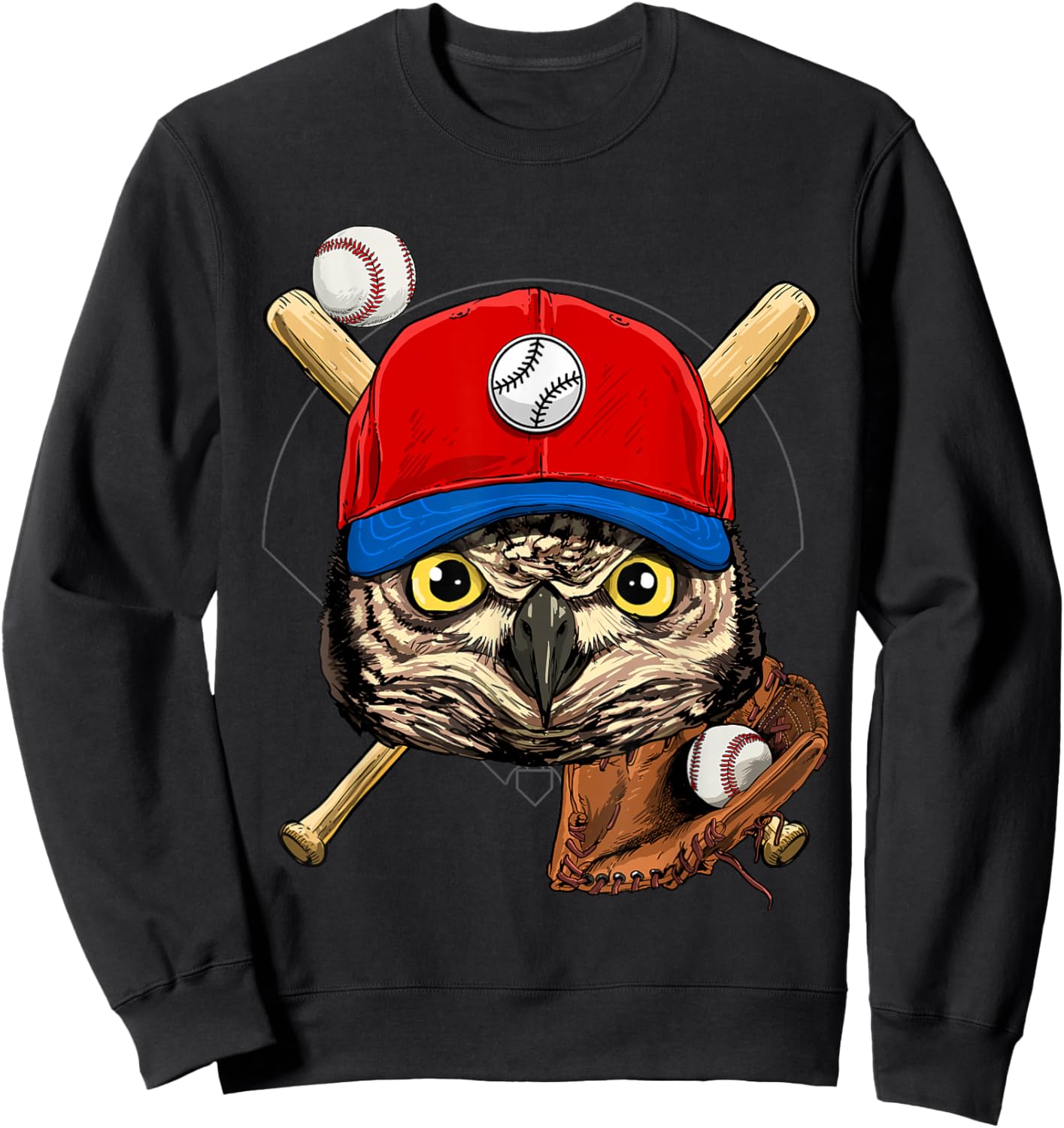 Owl Baseball Owl Lovers Baseball Player Sweatshirt - Sweatshirt | Black