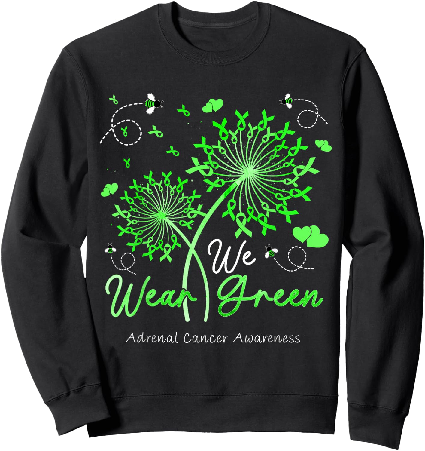 Dandelion We Wear Green Ribbon Adrenal Cancer Awareness Sweatshirt - Sweatshirt | Black